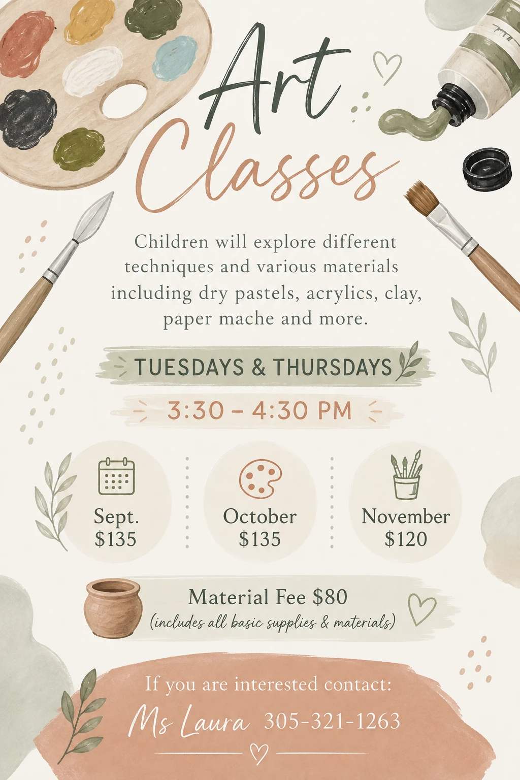 Art Classes flyer — Ms. Laura at Creativa Academy