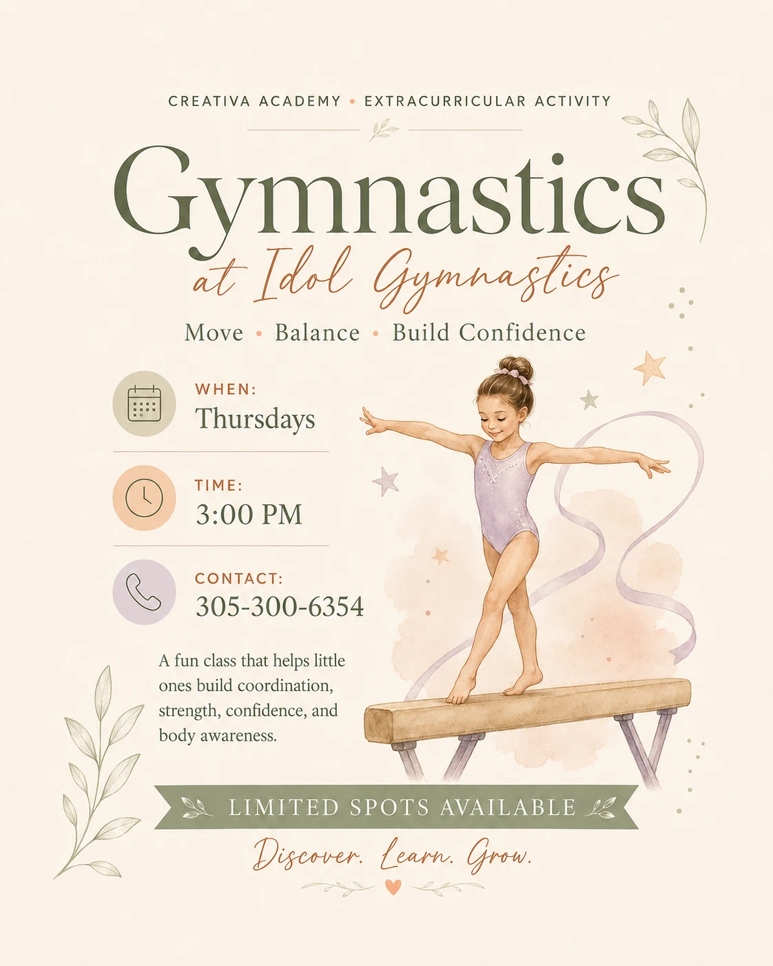 Gymnastics flyer — Idol Gymnastics at Creativa Academy