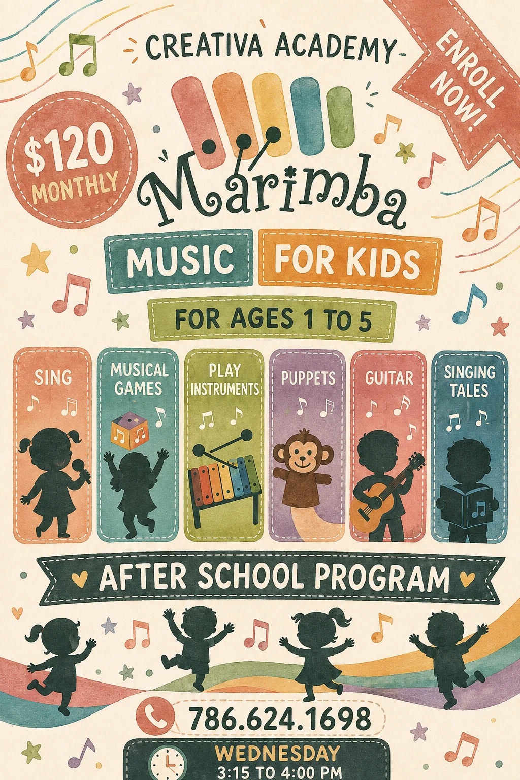 Marimba Music for Kids flyer — Creativa Academy